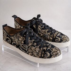 Karl Lagerfeld Paris Evron 2 Black Velvet with Gold and Silver Sequins Sneakers